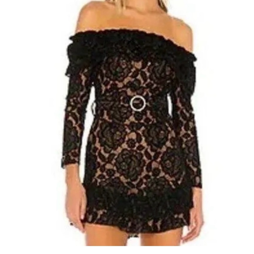 MAJORELLE Black Lace Off-Shoulder Dress. Worn once and dry cleaned.
